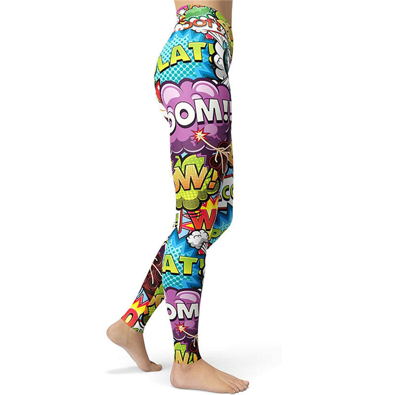 Cartoon Print Peach Hip High Waist Hip Lift Yoga Pants