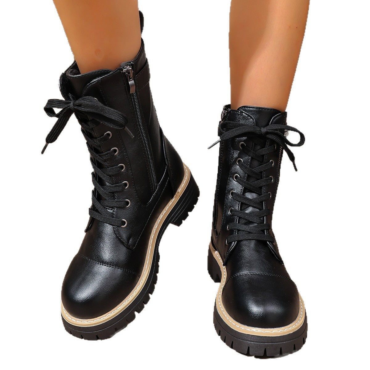 New Women's Solid Color Low Heel Middle Boots