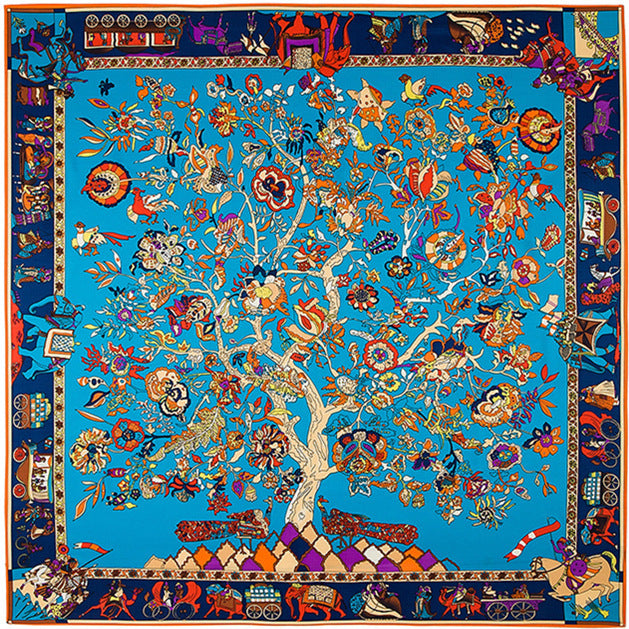 Floral Carriage Twill Large Square Silk Scarf Sunscreen Shawl