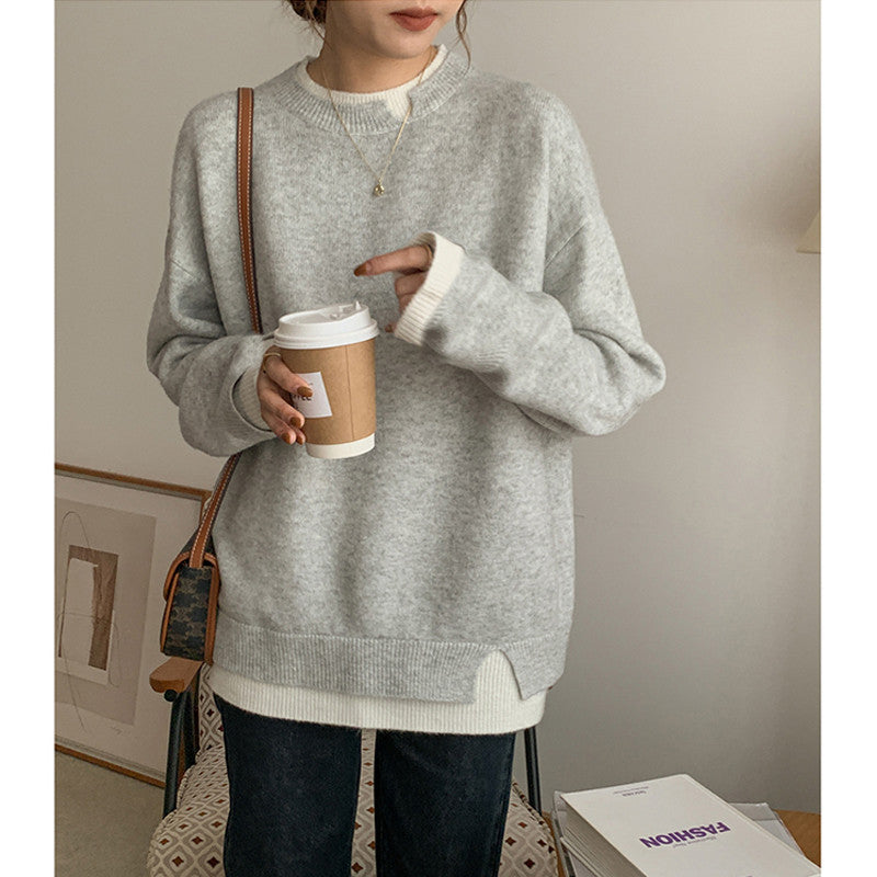 Split Fake Two Pieces Pullover Sweater