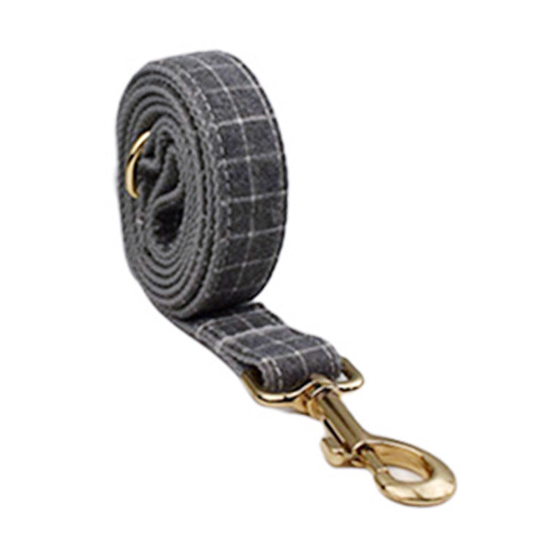 Gray Plaid Flannel Pet Collar Velvet Hand Holding Rope