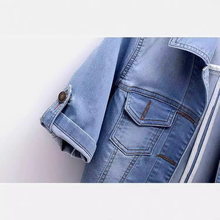 Elastisk Tynd Cardigan Kort Denimjakke til Kvinder