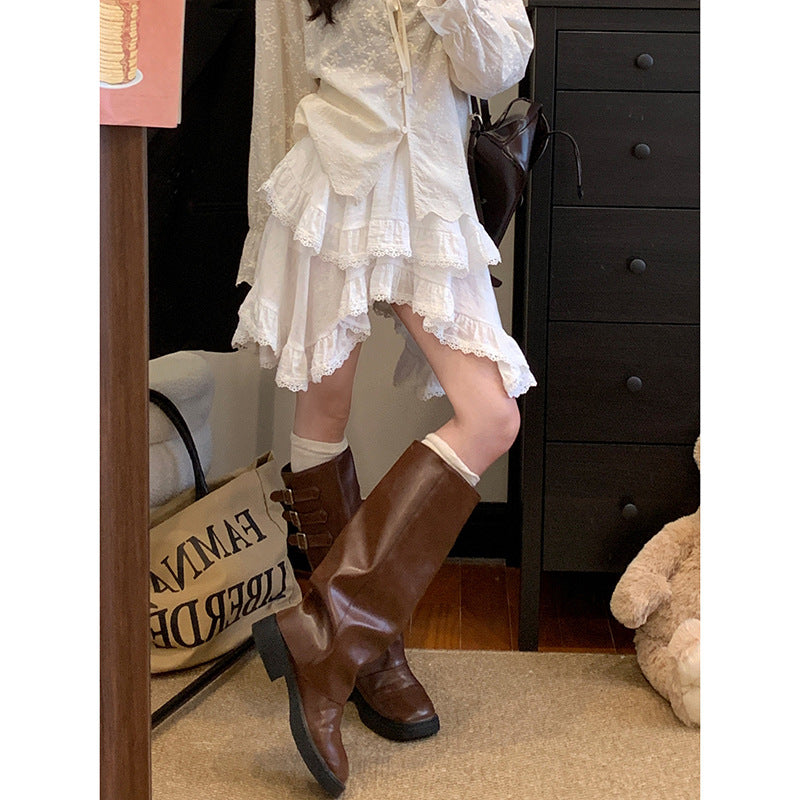 Irregular Patchwork Lace Trim High-Waisted Short Skirt