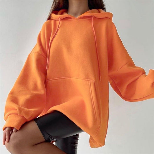 Fleece Pullover Loose Versatile Solid Color Hoodie Sweater