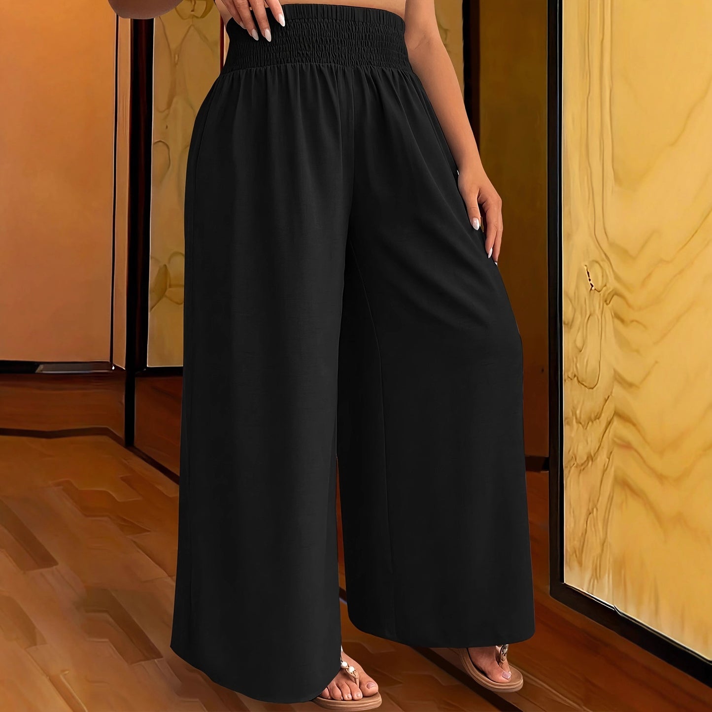 Casual Elastic Waist Summer Plus Size Fashionable Wide-leg Pants