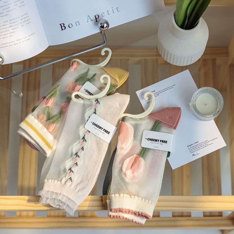 Tulip Fairy Wind Transparent Crystal Glass Silk Women's Socks