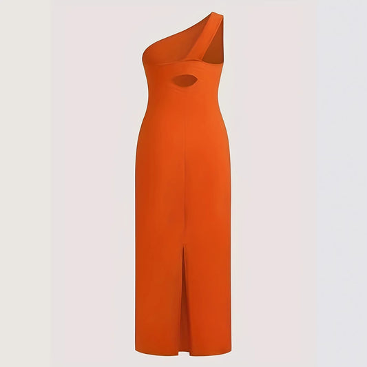 Womens Slant-Shoulder Sleeveless Slim-Fit Casual Dress