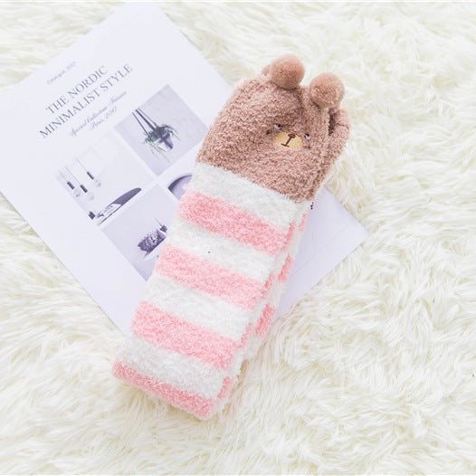 Long tube striped female socks coral velvet socks