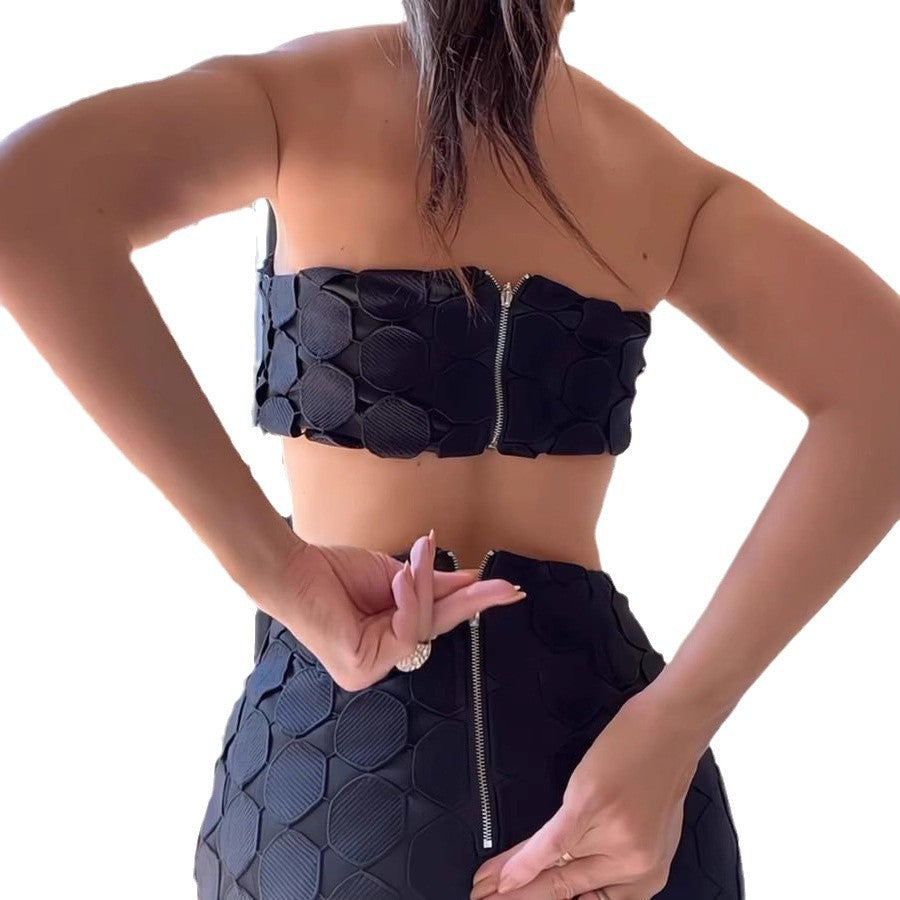 Chest-wrap Skirt With A Slit Two-piece Set