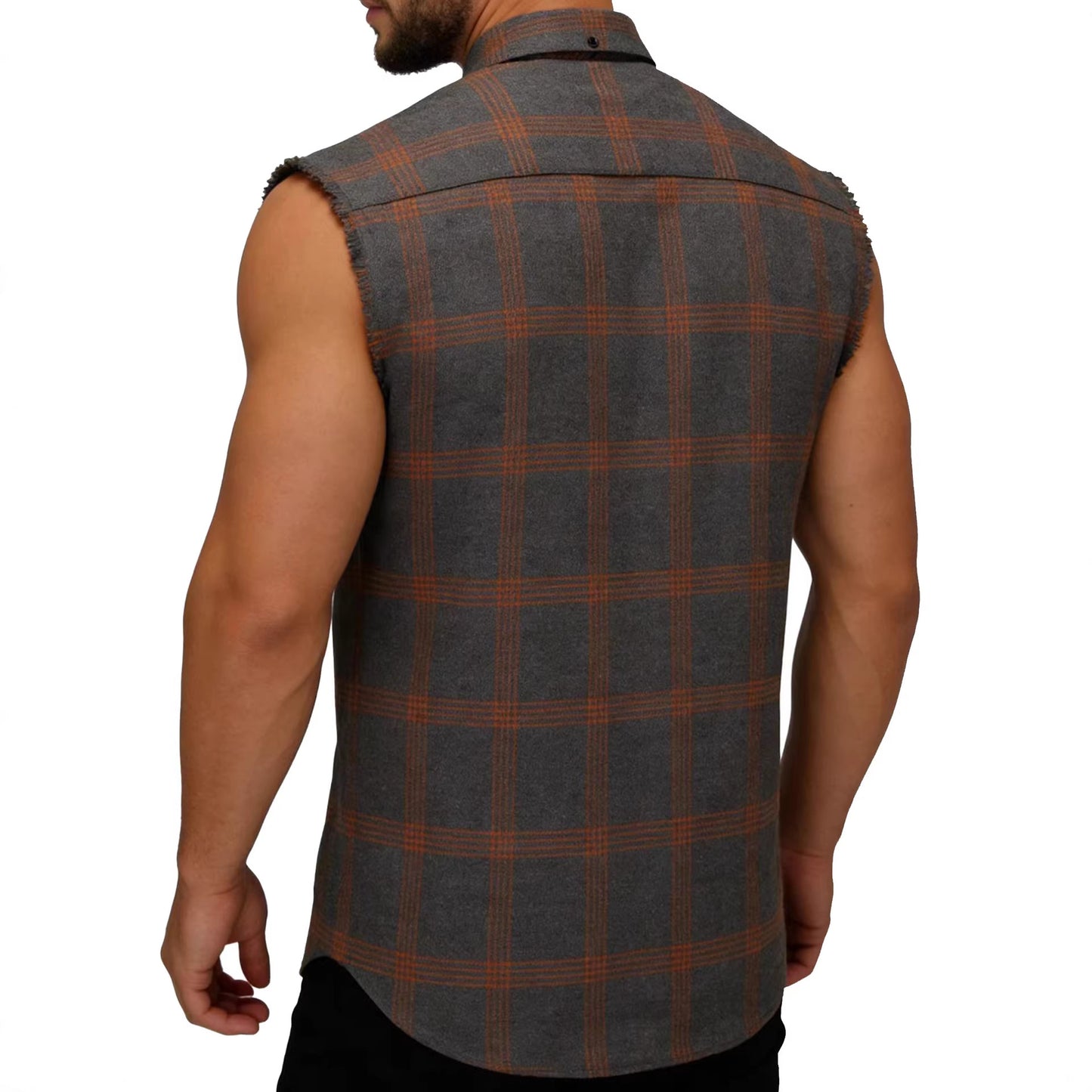 Men's Retro Plus-Size Plaid Sleeveless Lapel Shirt