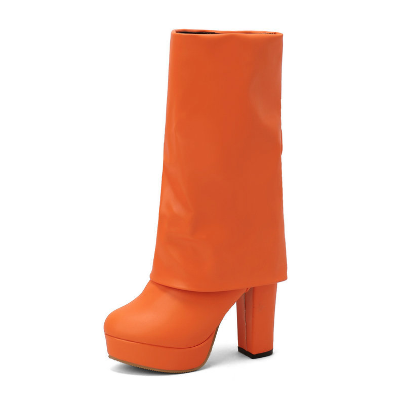 Super High Heel Folding Tube Side Zip Women's Mid-well Boots