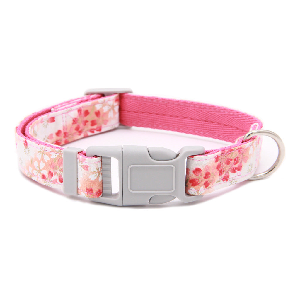 Dog Collar Adjustable Pet Collar Floral Bow Floral Fabric Ribbon Thickened Double Layer