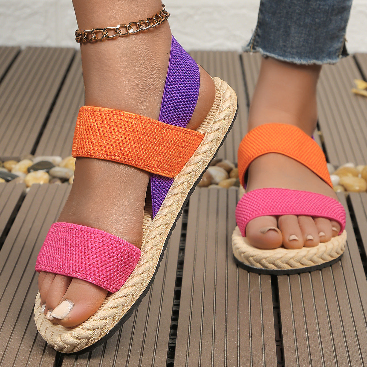 Women's Non-slip Wear-resistant Comfortable Soft Bottom Color Flat Sandals