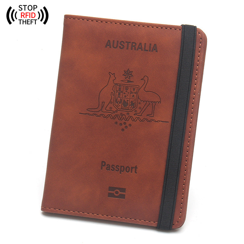 Anti-magnetic Australia Passport Case Multiple Card Slots Rubber Band Strap Passport Jacket