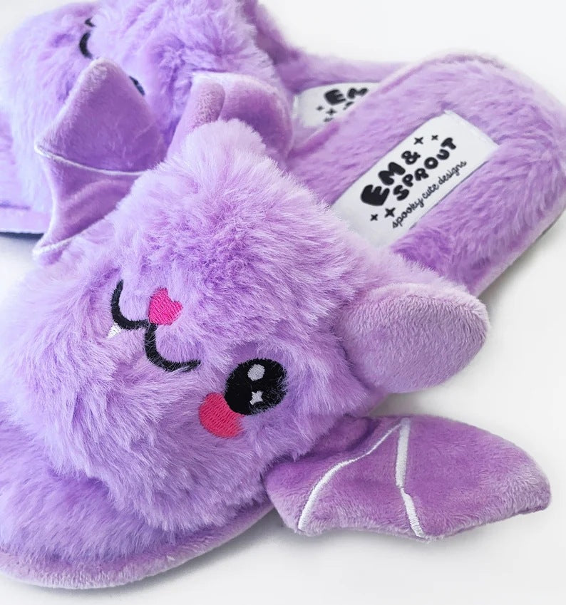 Women's Large Size Halloween Plush Bat Slippers