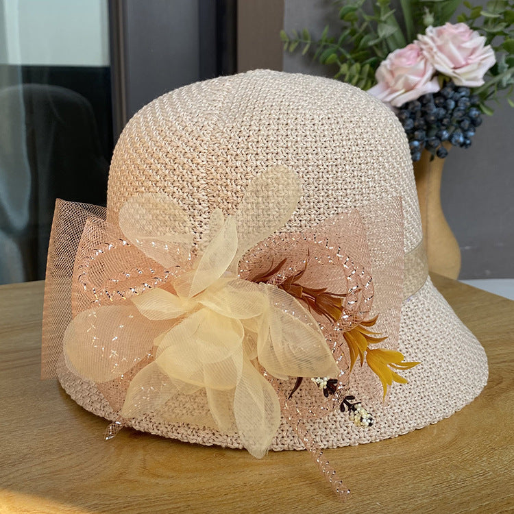 Women's Fashion Big Net Flower Knit Breathable Sun-shade Beach Hat