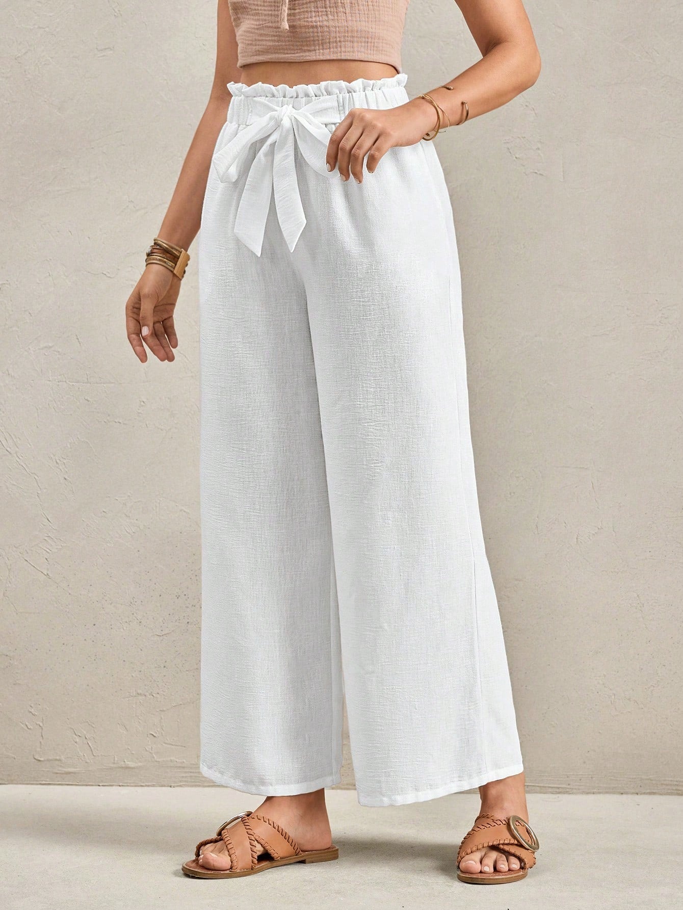 Bow-tie Waistband Casual Resort Flowy Pants