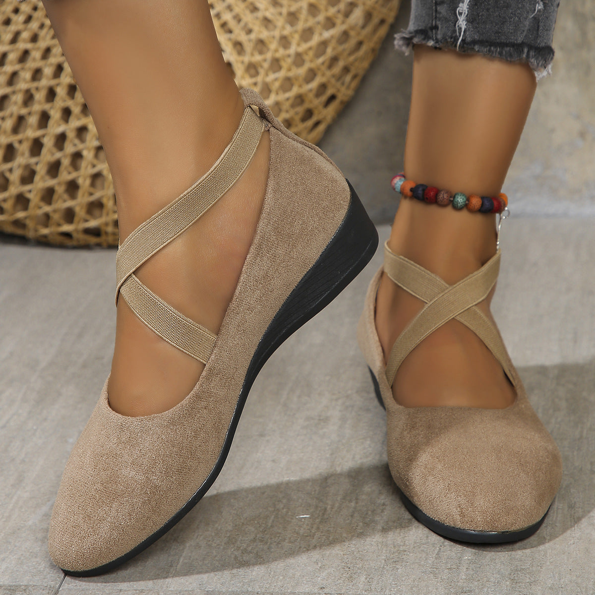 Women's Pointed Toe Wedges Shoes Fashion Cross-straped Flats Casual Pumps