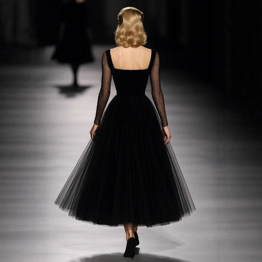 Womens Retro Classic French Black Gauze Dress