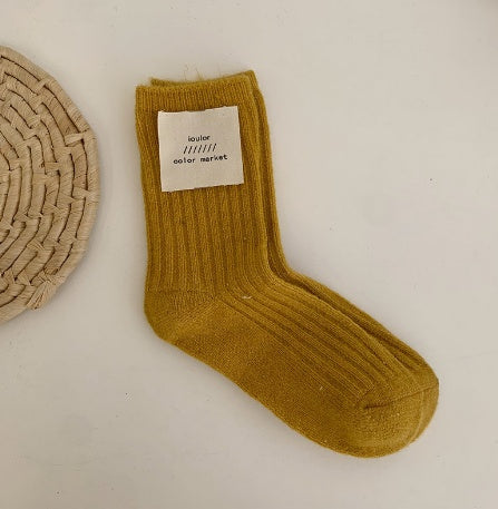 Winter Korean Style Mid Tube Pure Color Thickening Keep Warm Knit Socks
