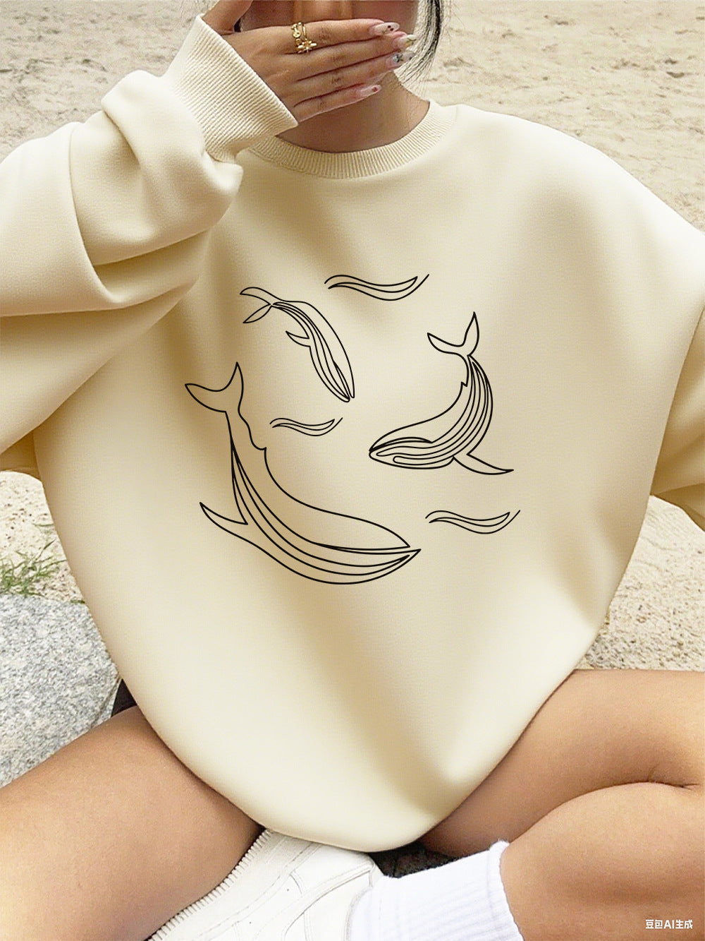 Simple Sketch Whale Fashion Casual Printed Hoodie