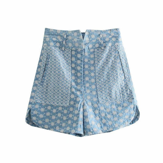 European And American Style Casual Embroidered Wide-leg Shorts