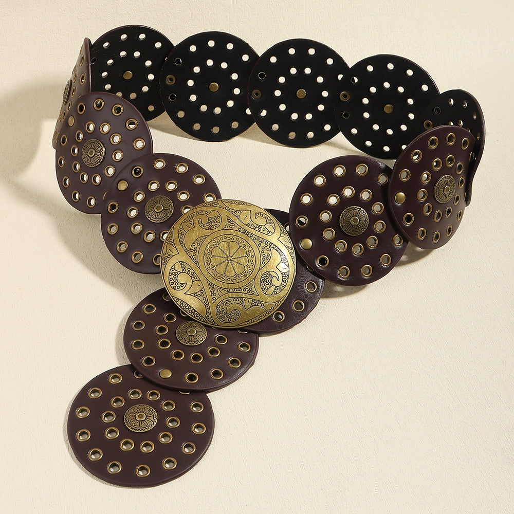 Fashion Punk Exaggerated Round Cutout Personality Belt Ladies Metal Retro Wide Belt