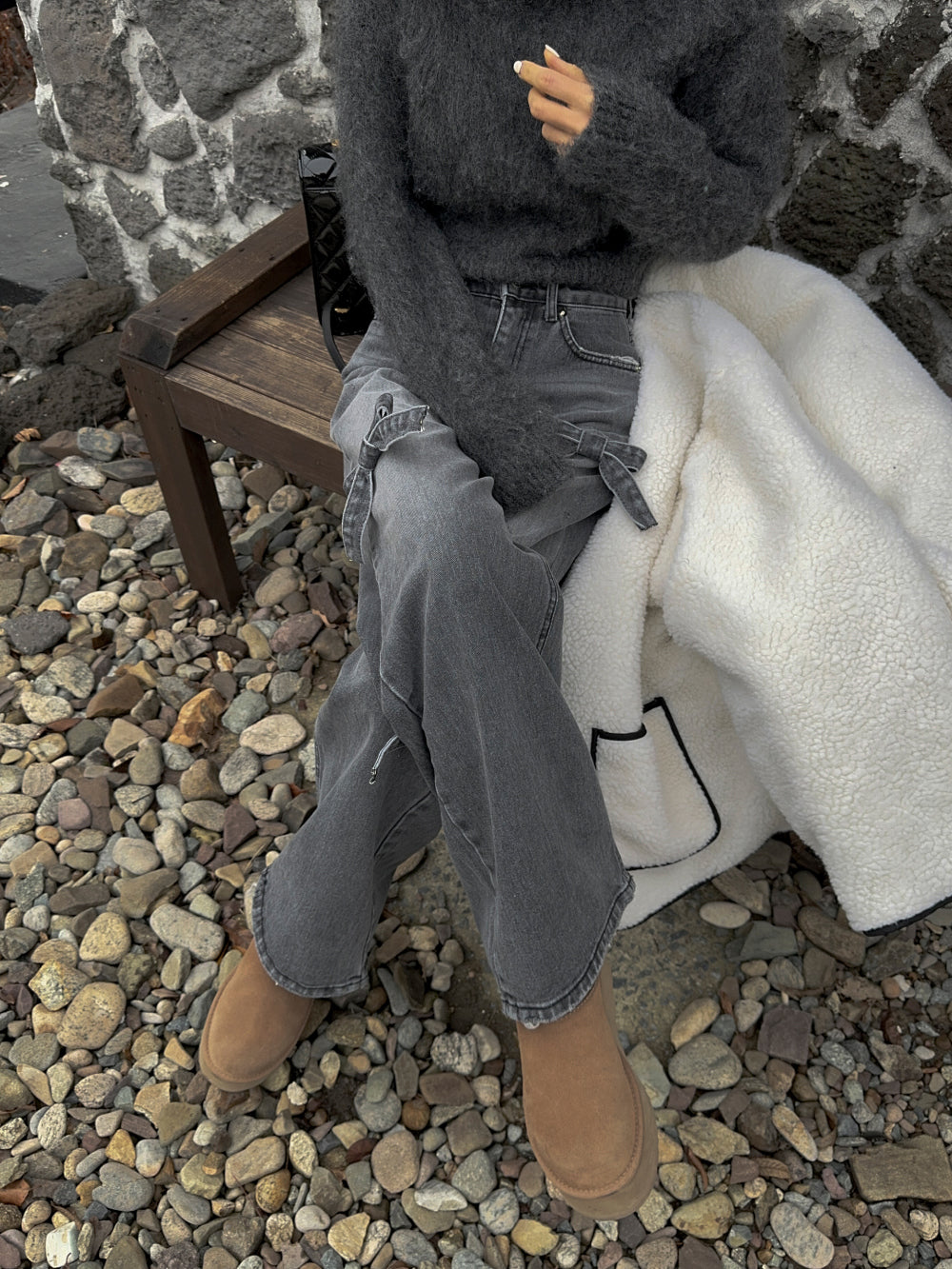 High Waist Slimming Casual Straight-leg Bow Washed Jeans Women's Pants