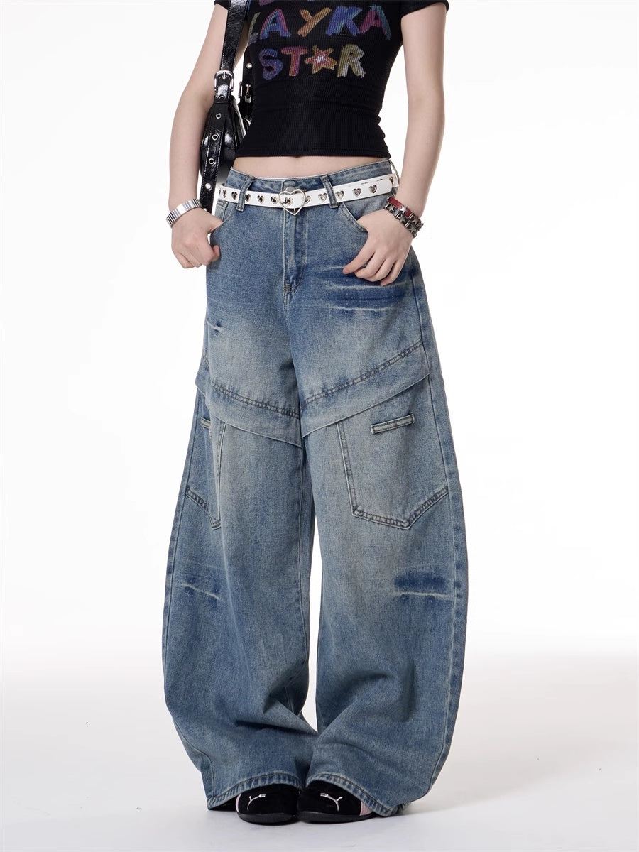 Girl Style Multi-pocket Deconstructive Design Jeans