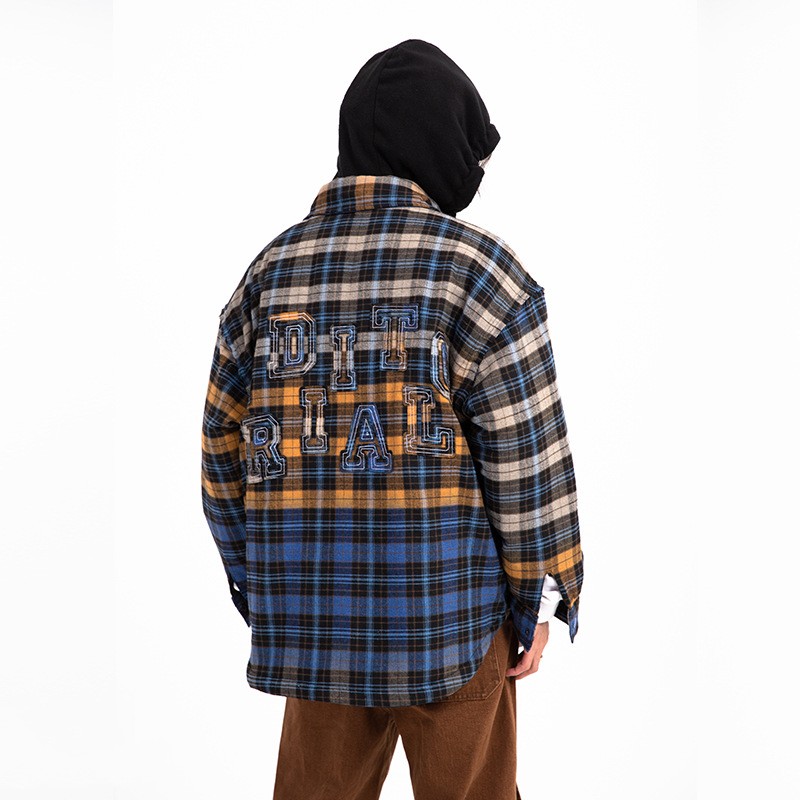 Sticker Embroidery Thickened Plaid Shirt Coat