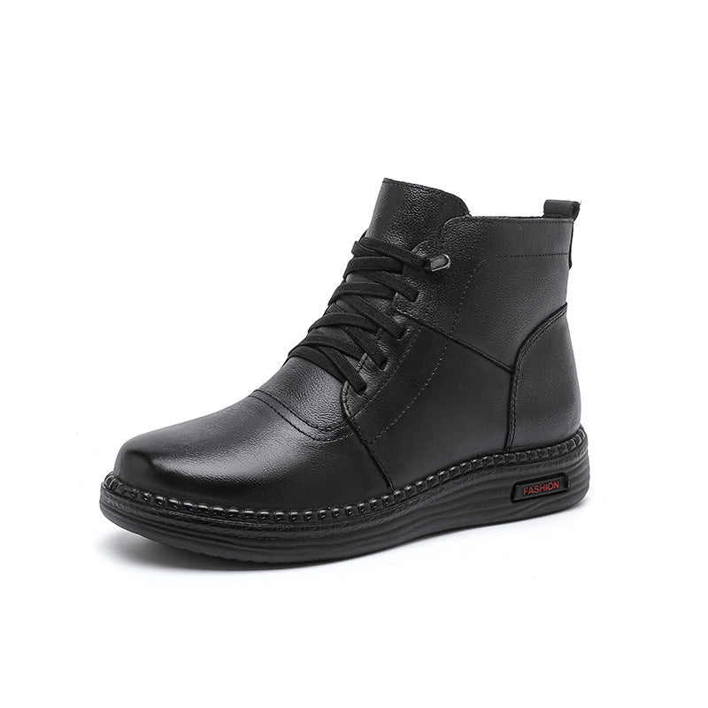 Mother Cowhide Wool Fleece Lined Soft Bottom Non-slip Wear-resistant Ankle Boots