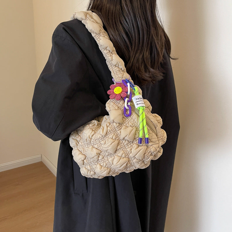 Women's Fashionable Pleated Bubble Down Jacket Shoulder Bag