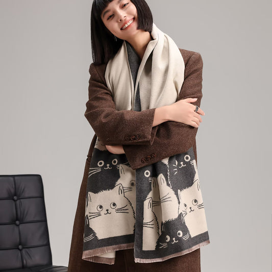 Dobbeltsidet Dobbeltslid Studenter Imiteret Cashmere Halstørklæde Tegneserie Design Til Efterår Og Vinter