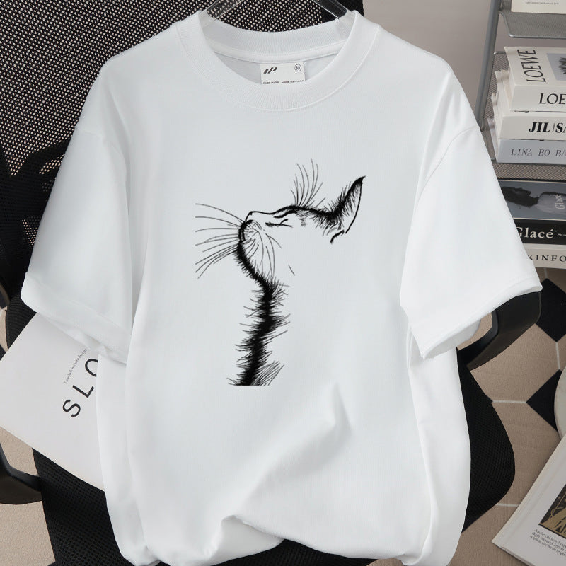 Creative And Fun Side-profile Cat Design T-shirt For Your Adorable Pet
