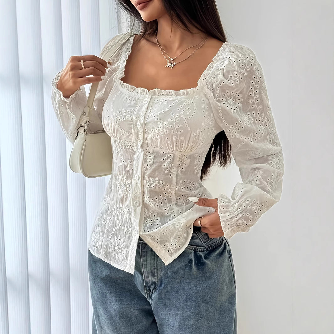 Embroidered Hollow-out Cardigan Women's Top