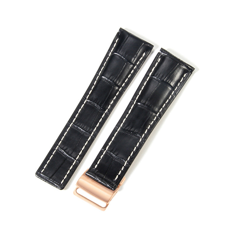 Black Brown Blue Bamboo Grain Cowhide Watch Strap 22mm 24mm