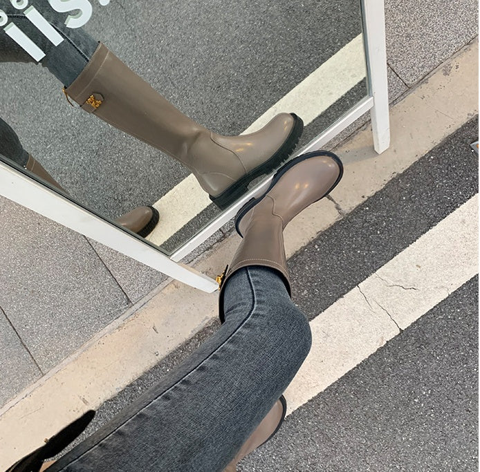 Women's Round Toe Thick-soled Medium Thick Heel Long Knight Boots