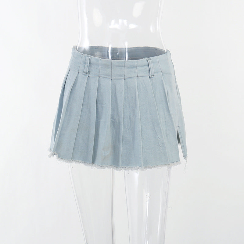 Fashion Casual Versatile Denim Pleated Skirt