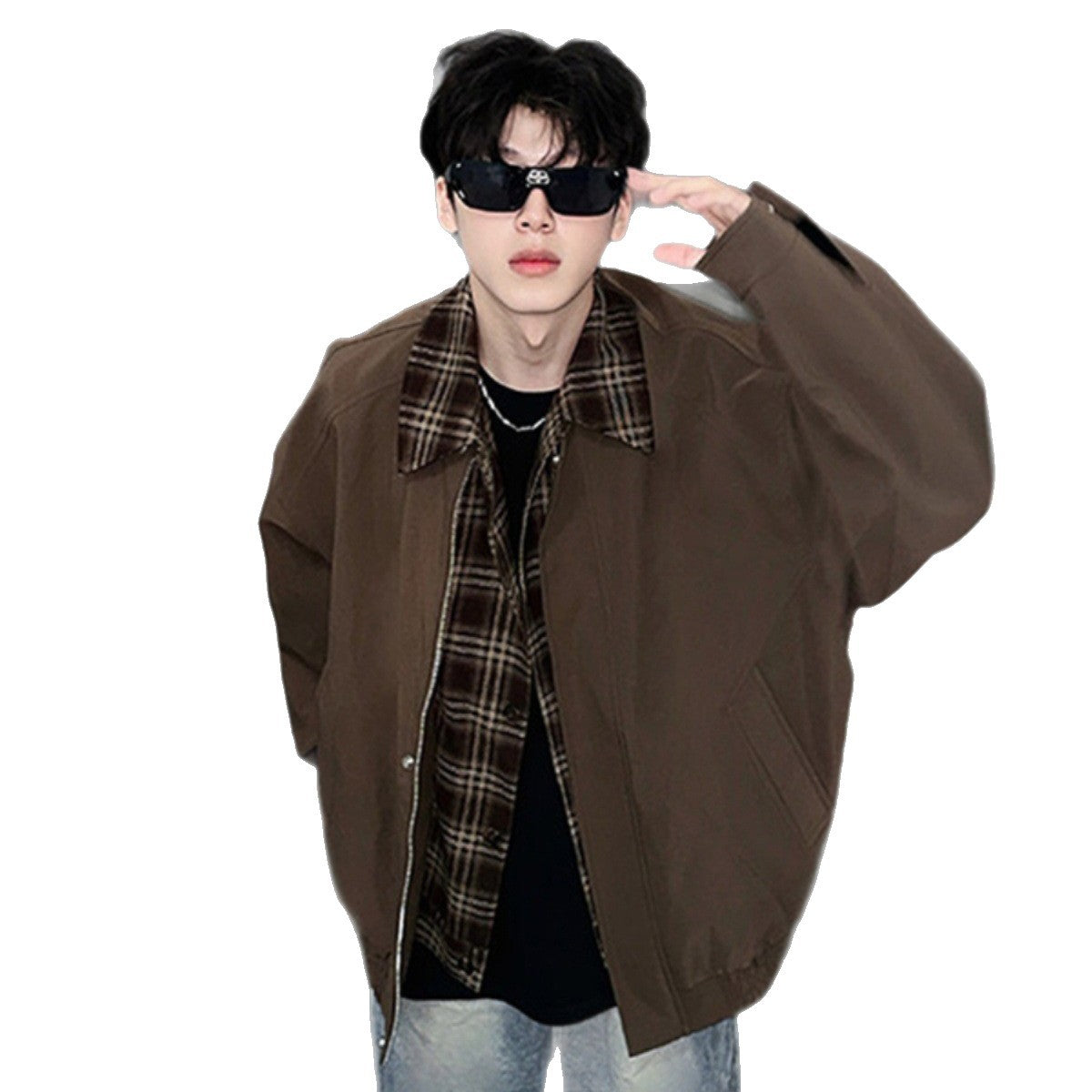 Men's Springautumn Maillard Outfit Fake Two-piece Jacket