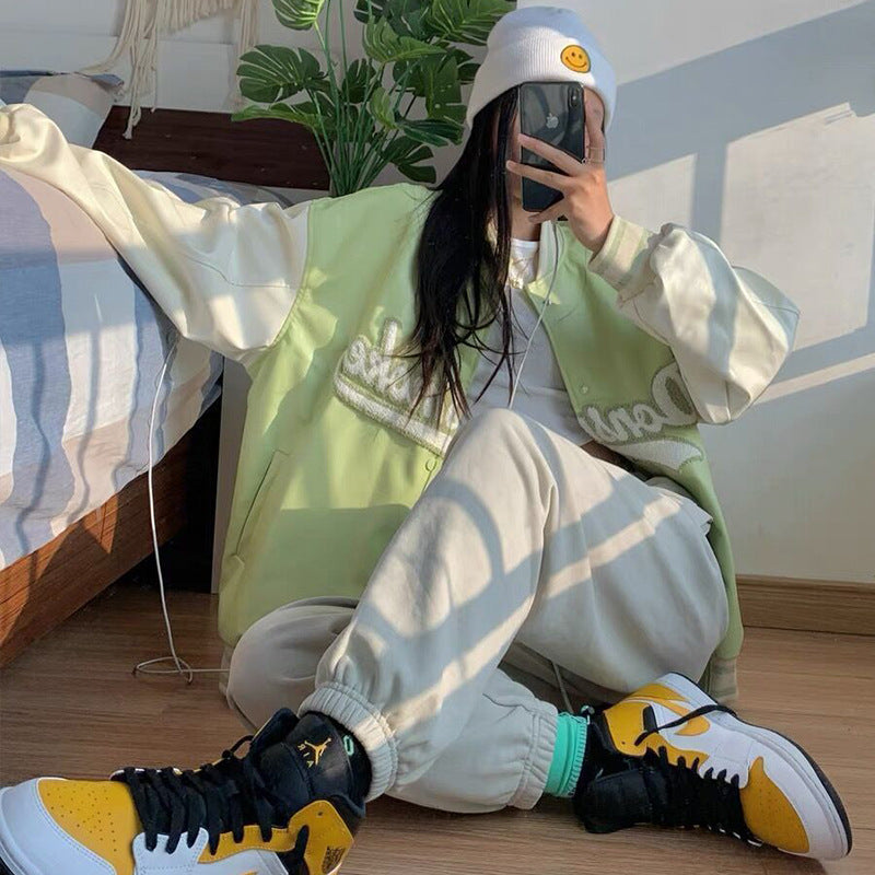 Koreański styl, luźna, modna kurtka baseballowa Harajuku