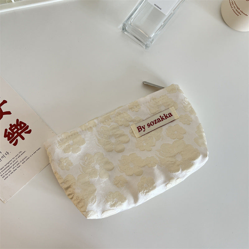 French Relief Flower Makeup Simple Portable Handbag Casual Mobile Phone Handheld Bag