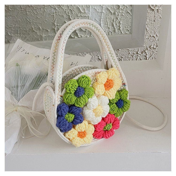 Cotton String Small Round Trendy All-match Seaside Beach Weaving Shoulder Messenger Bag