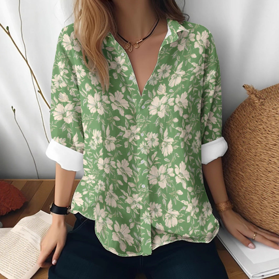 Women's 3D Printed Floral Pattern Long-sleeved Shirt