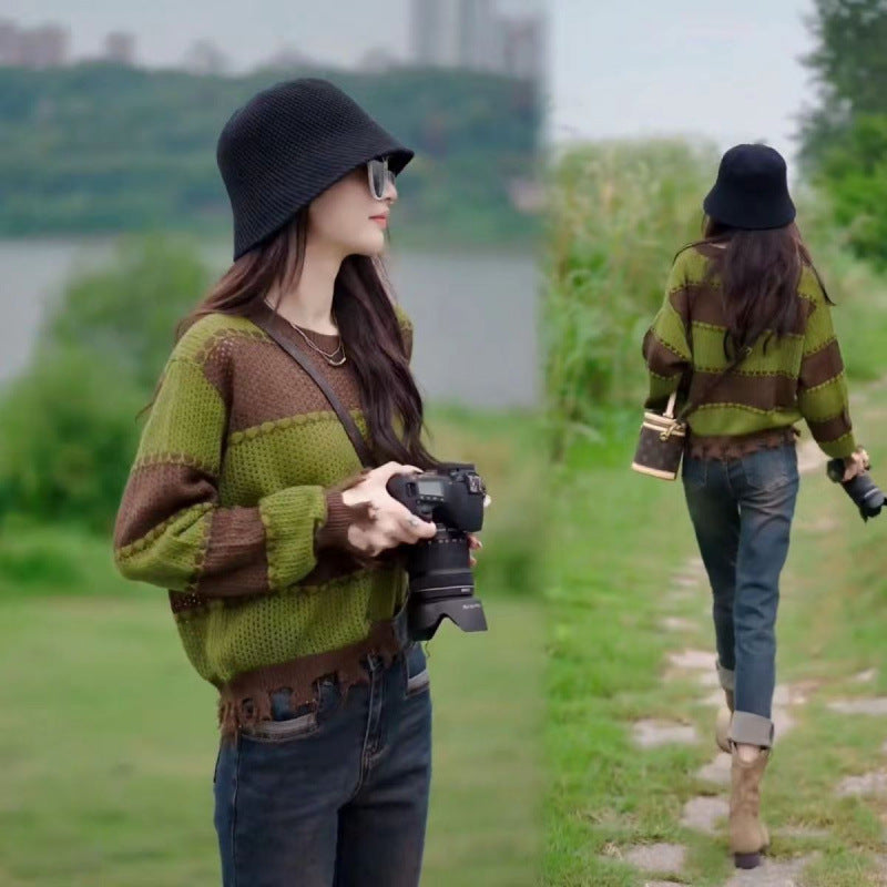 Ny koreansk stil mode afslappet hulsplejset top