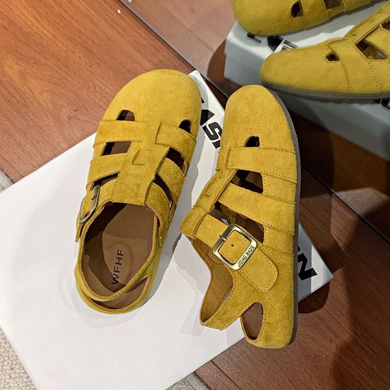 Retro sandaler med lukket tå og tovejs-hulfarvet hjemmesko