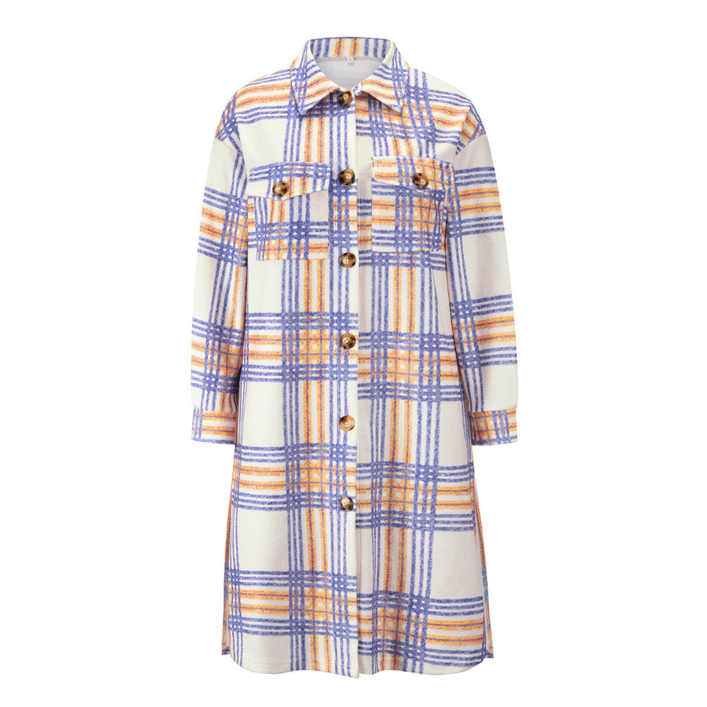 Ladies Plaid Woolen Long Coat Jacket