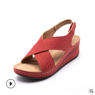 Summer New Style Hollow Casual Cross Strap Women's Wedge Sandals