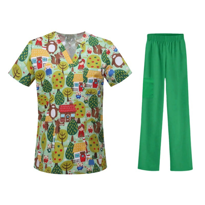Bestselling Cartoon-print Nurse Uniform Womens Top And Pants