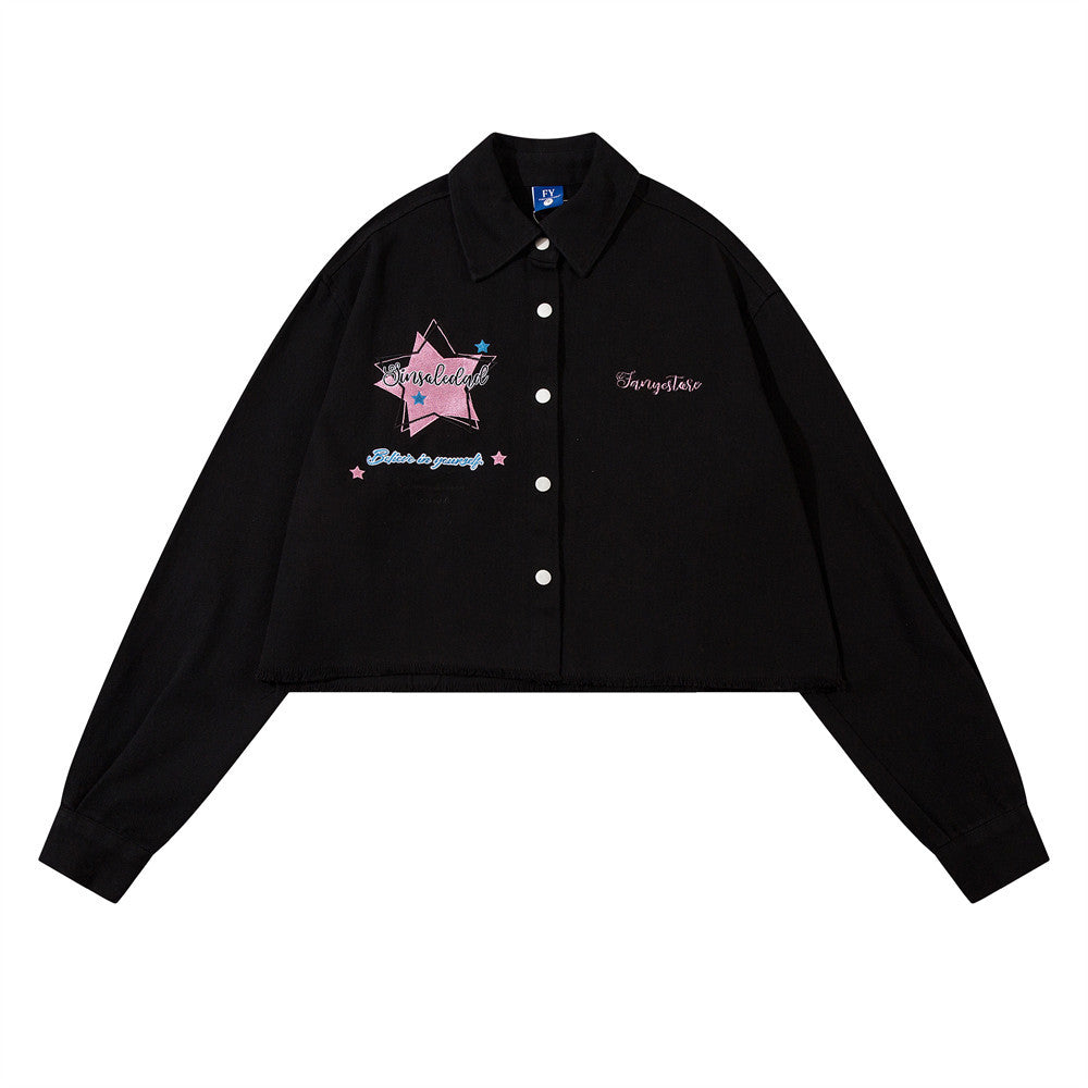 Niche Personality Five-pointed Star Embroidered Long-sleeved Shirt