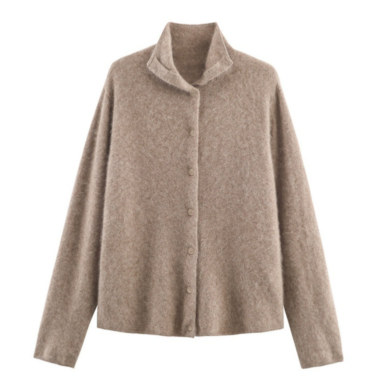 Korean-style Loose Casual High-neck Sweater Cardigan For Women
